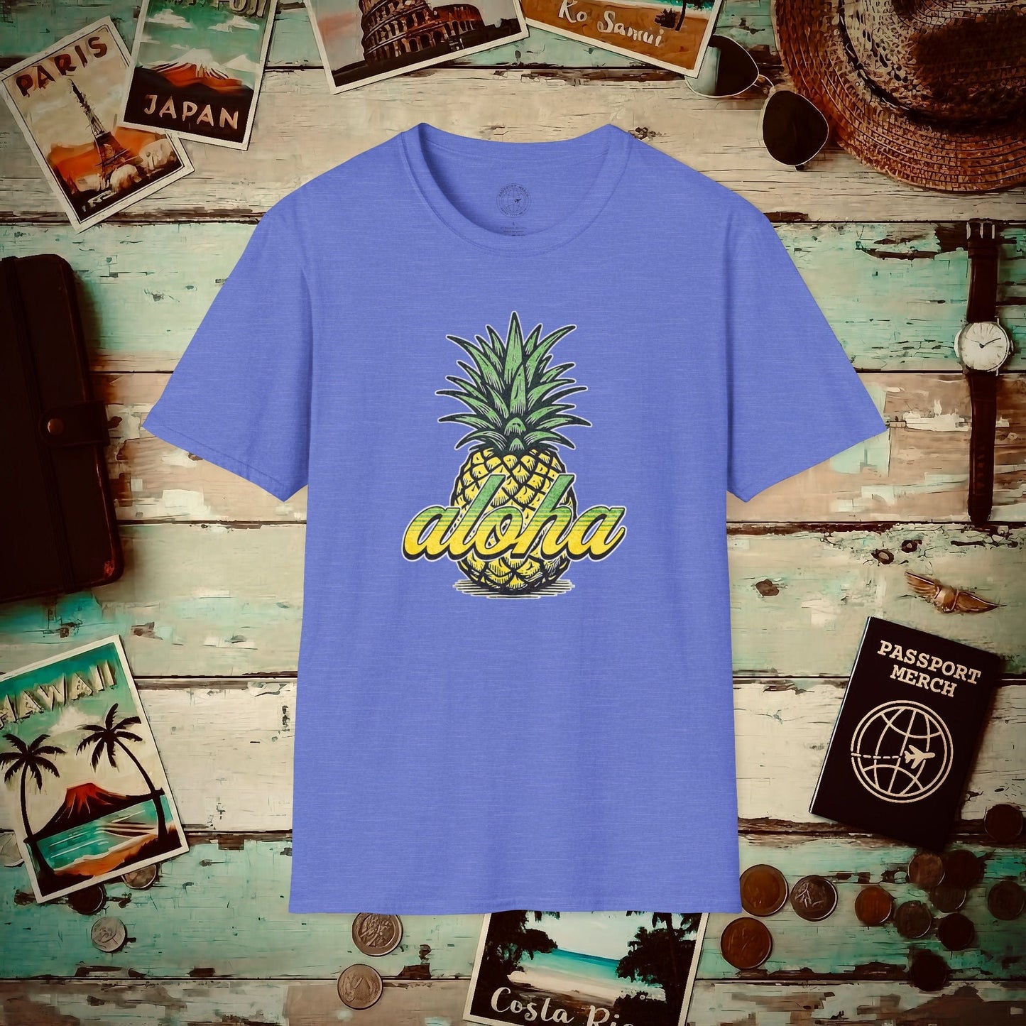Maui Pineapple Aloha Hawaii T-Shirt Heather Royal / S
