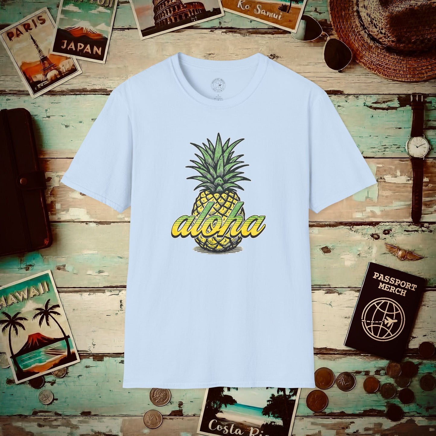 Maui Pineapple Aloha Hawaii T-Shirt Light Blue / S