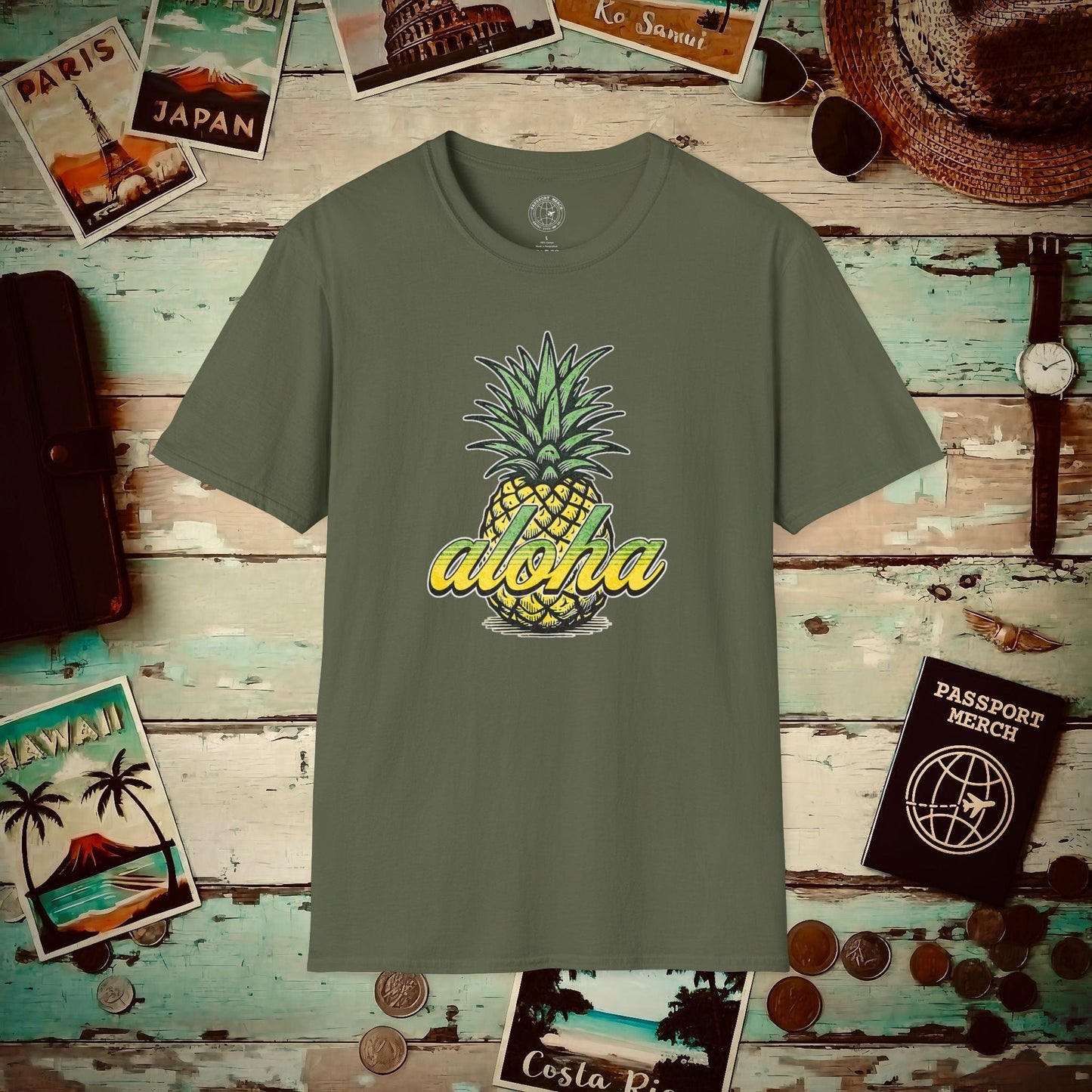 Maui Pineapple Aloha Hawaii T-Shirt Military Green / S