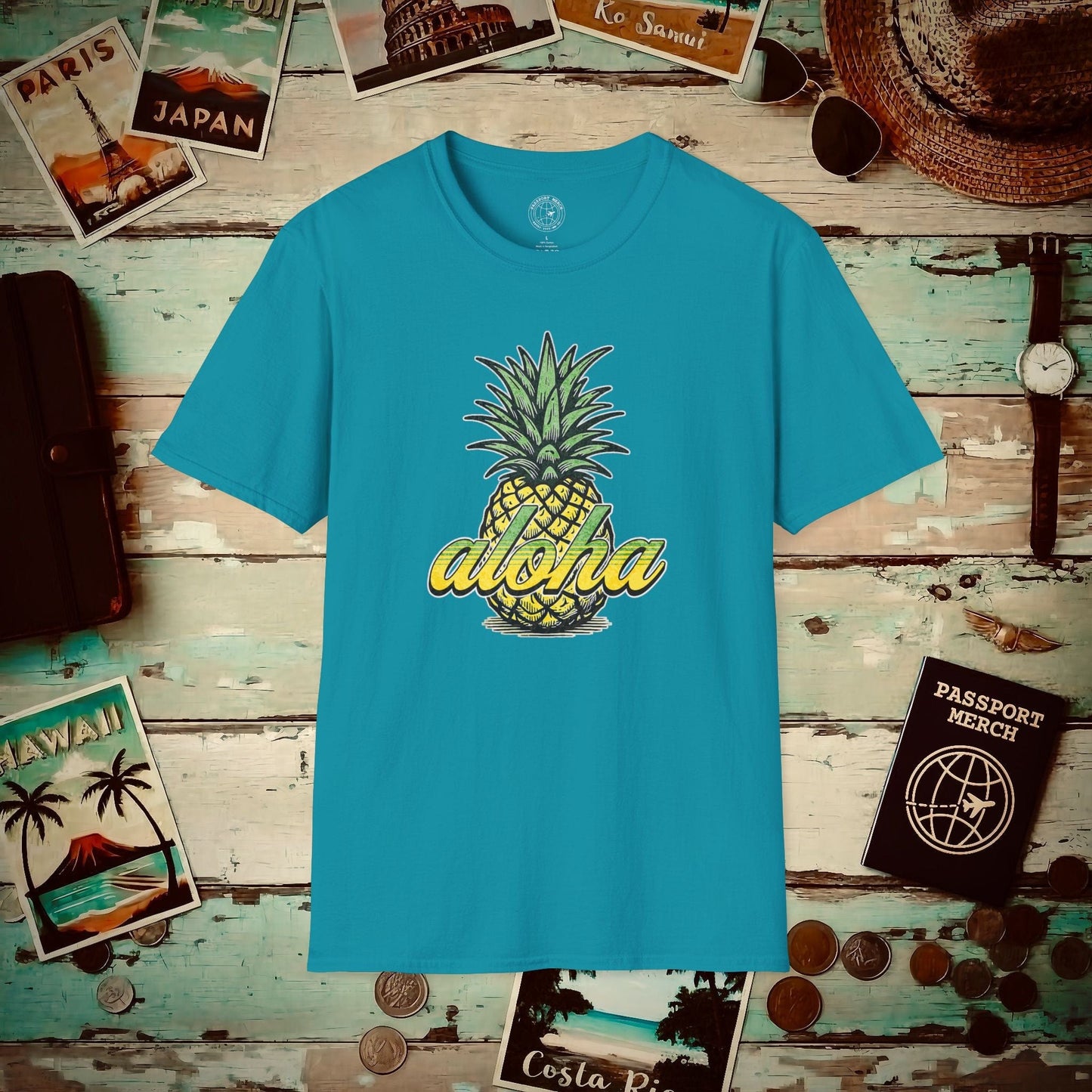 Maui Pineapple Aloha Hawaii T-Shirt Tropical Blue / S