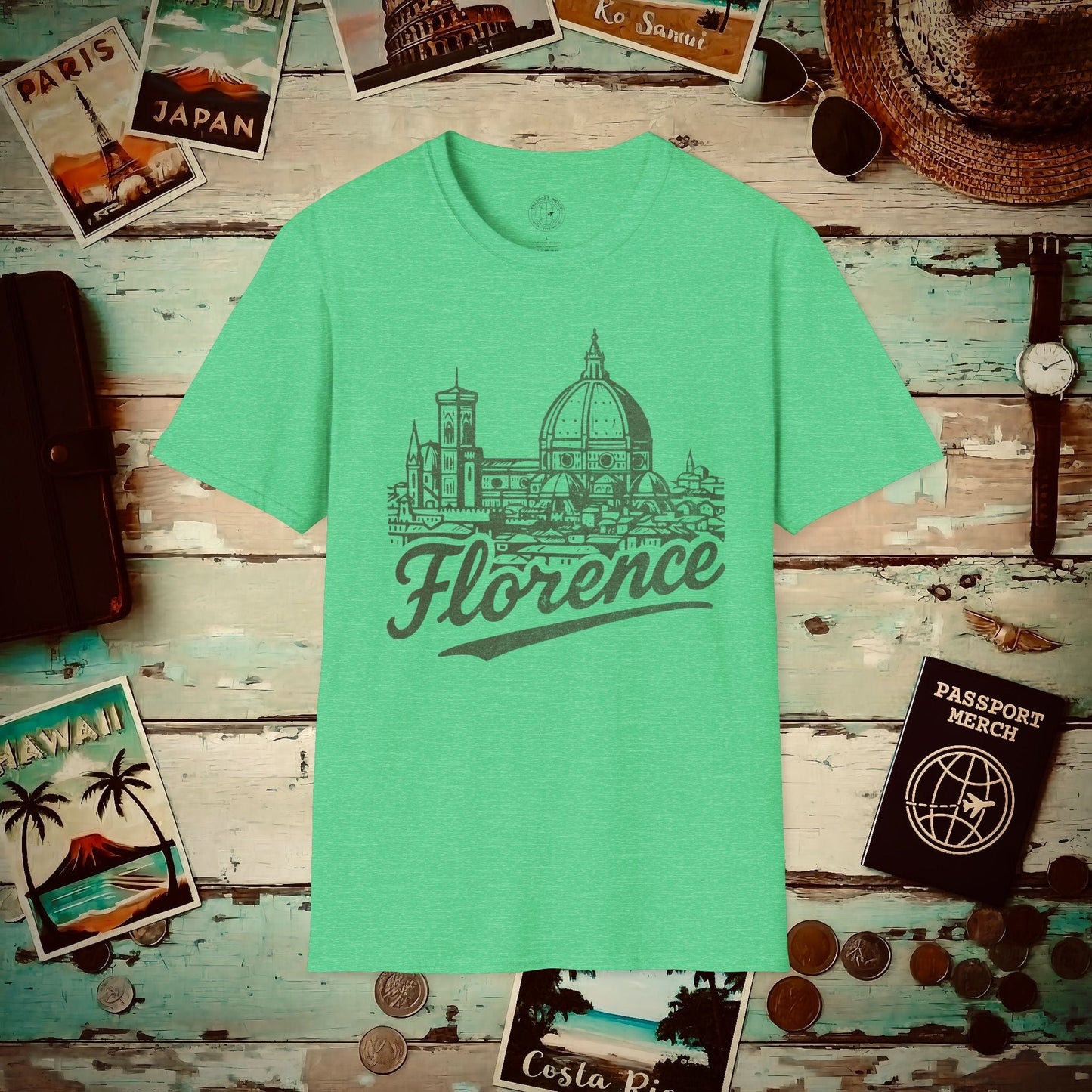 Monochrome Dreams of Florence, Italy T-Shirt Heather Irish Green / S