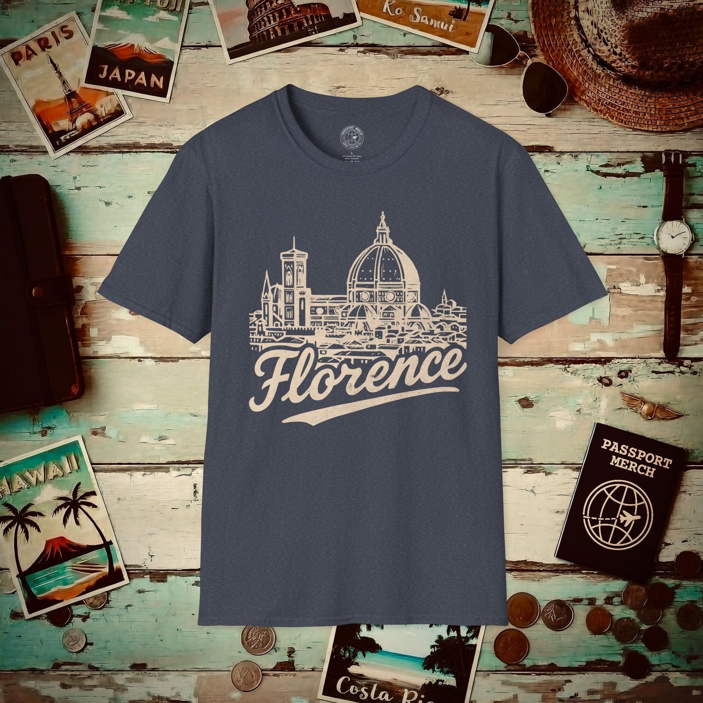 Monochrome Dreams of Florence, Italy T-Shirt Heather Navy / S