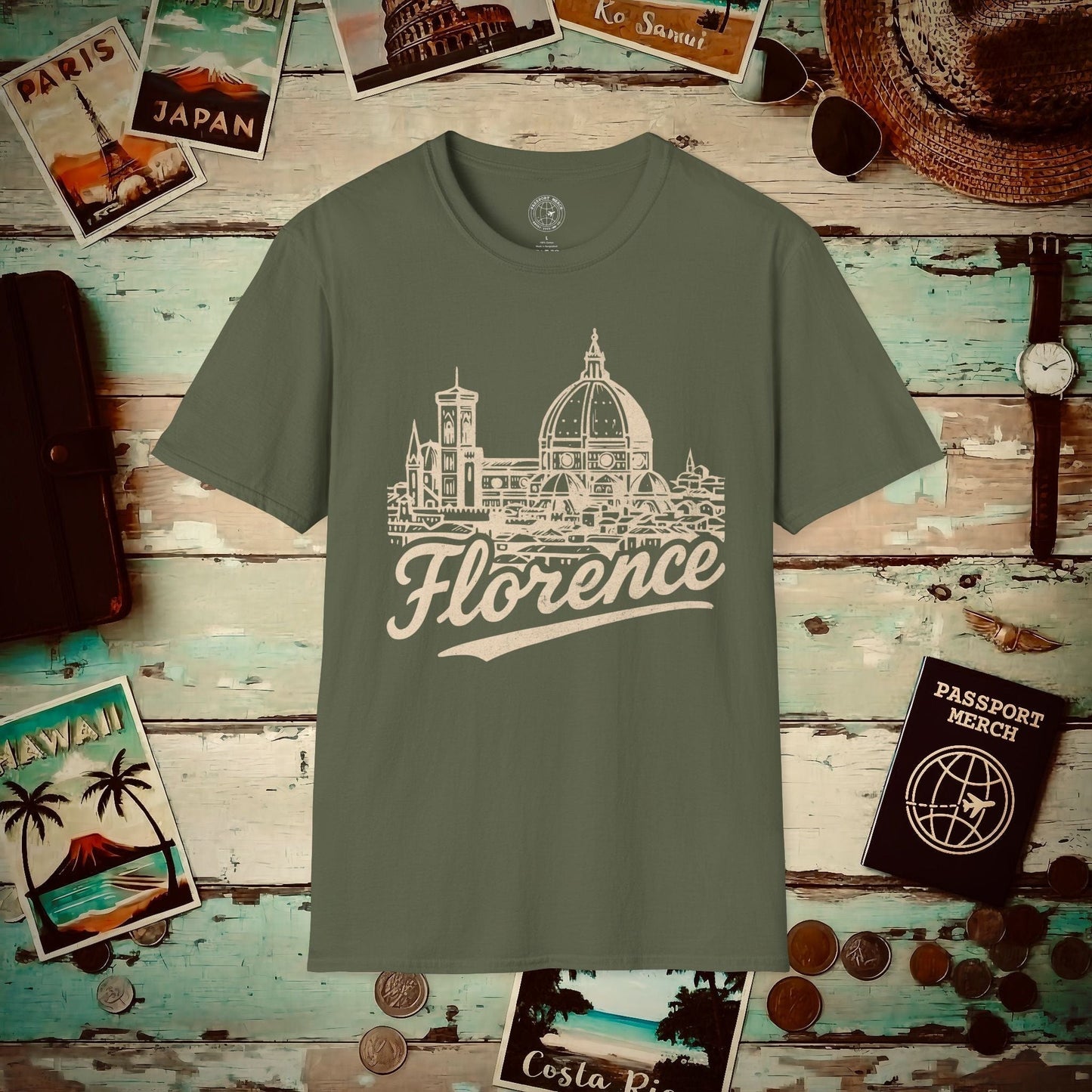 Monochrome Dreams of Florence, Italy T-Shirt Military Green / S