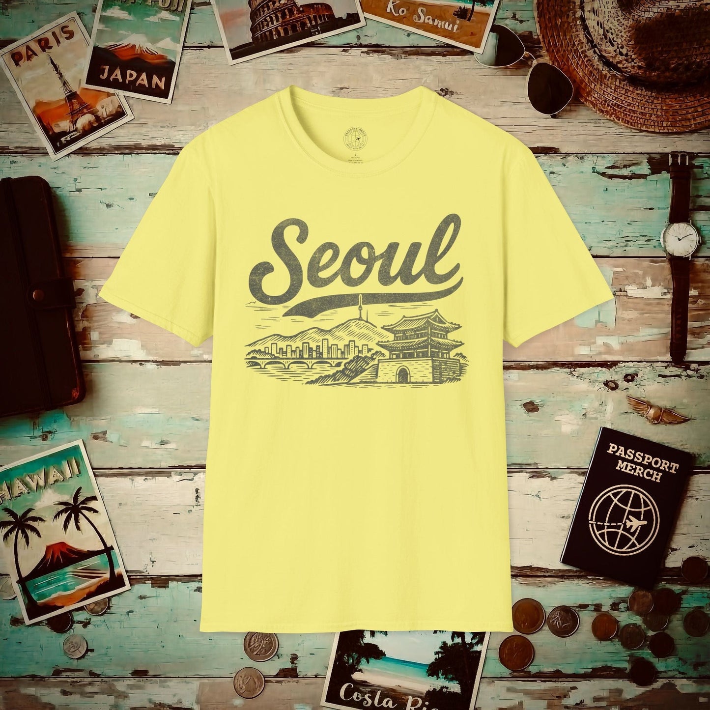 Monochrome Dreams of Seoul Korea T-Shirt Cornsilk / S