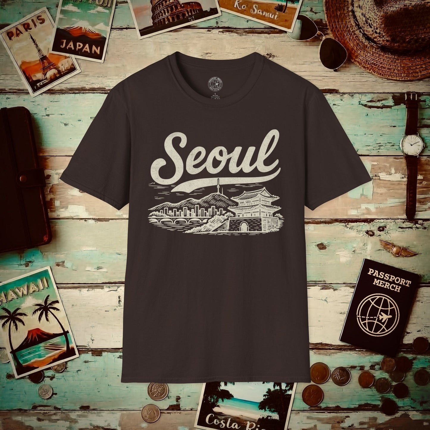 Monochrome Dreams of Seoul Korea T-Shirt Dark Chocolate / S