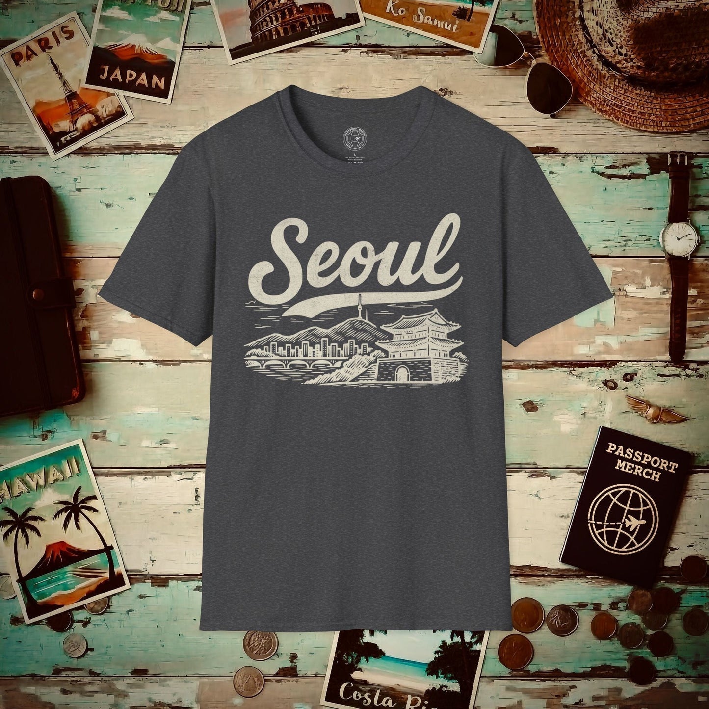 Monochrome Dreams of Seoul Korea T-Shirt Dark Heather / S