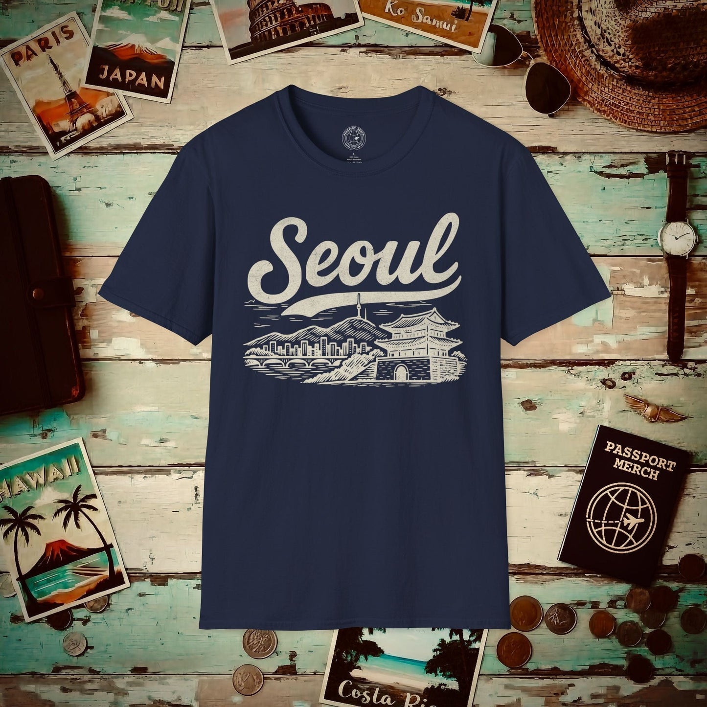 Monochrome Dreams of Seoul Korea T-Shirt Navy / S