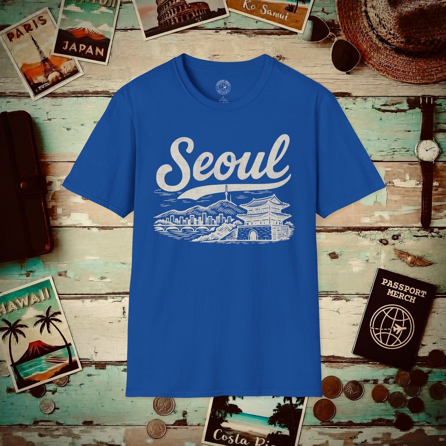 Monochrome Dreams of Seoul Korea T-Shirt Royal / S