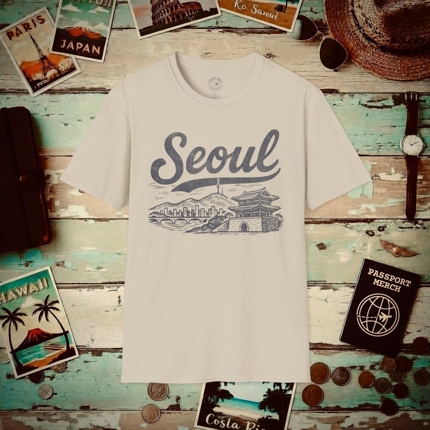Monochrome Dreams of Seoul Korea T-Shirt Sand / S