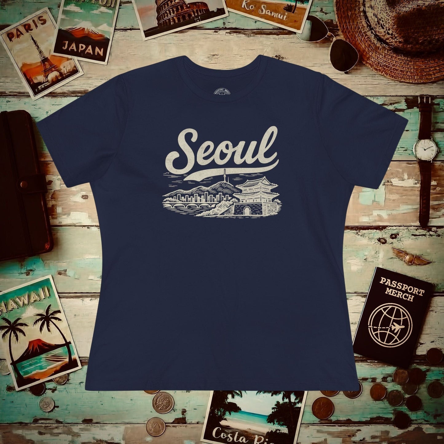 Monochrome Dreams of Seoul Korea, Womens Fit T-Shirt Navy / S