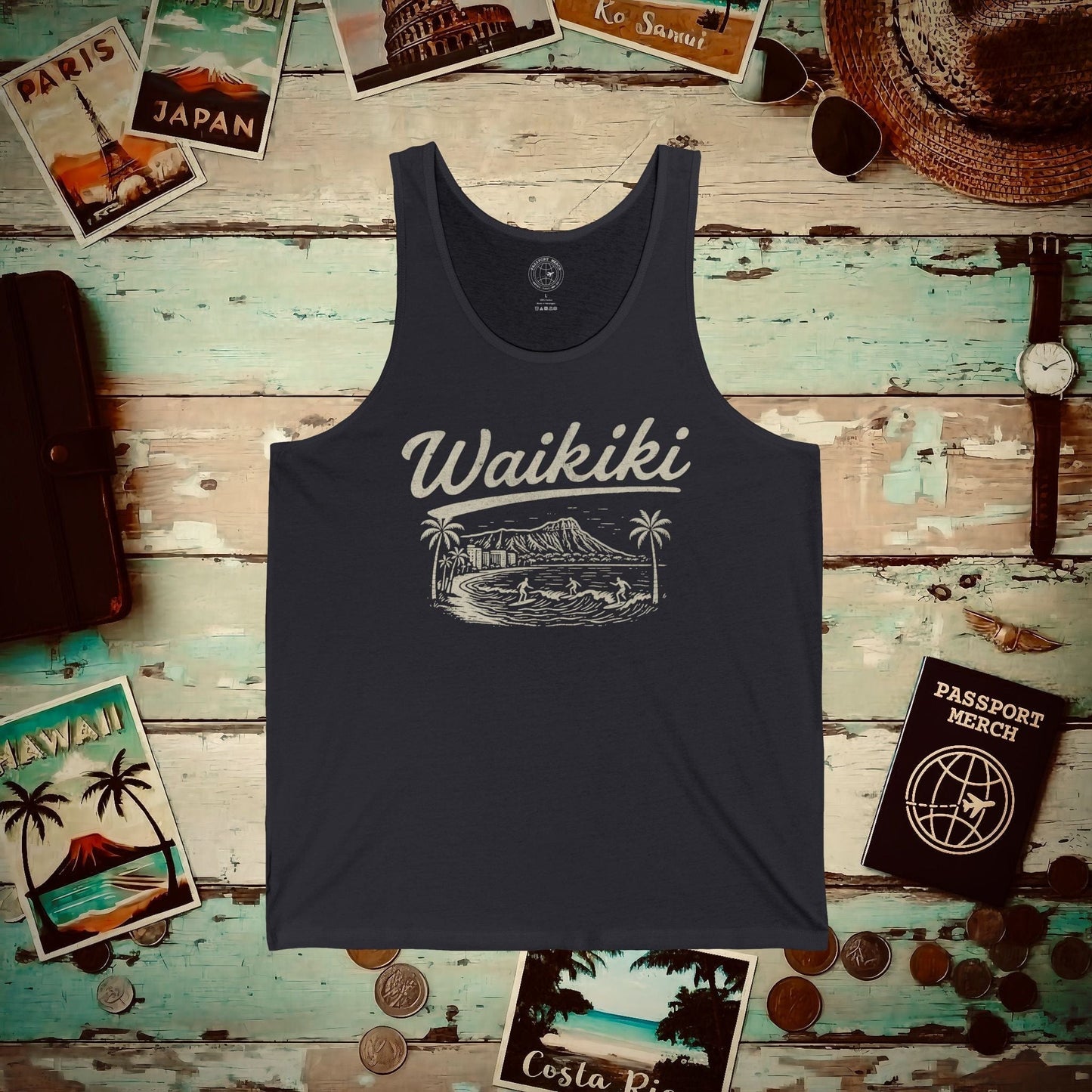 Monochrome Dreams of Waikiki, Hawaii Tank Top Dark Grey / XS