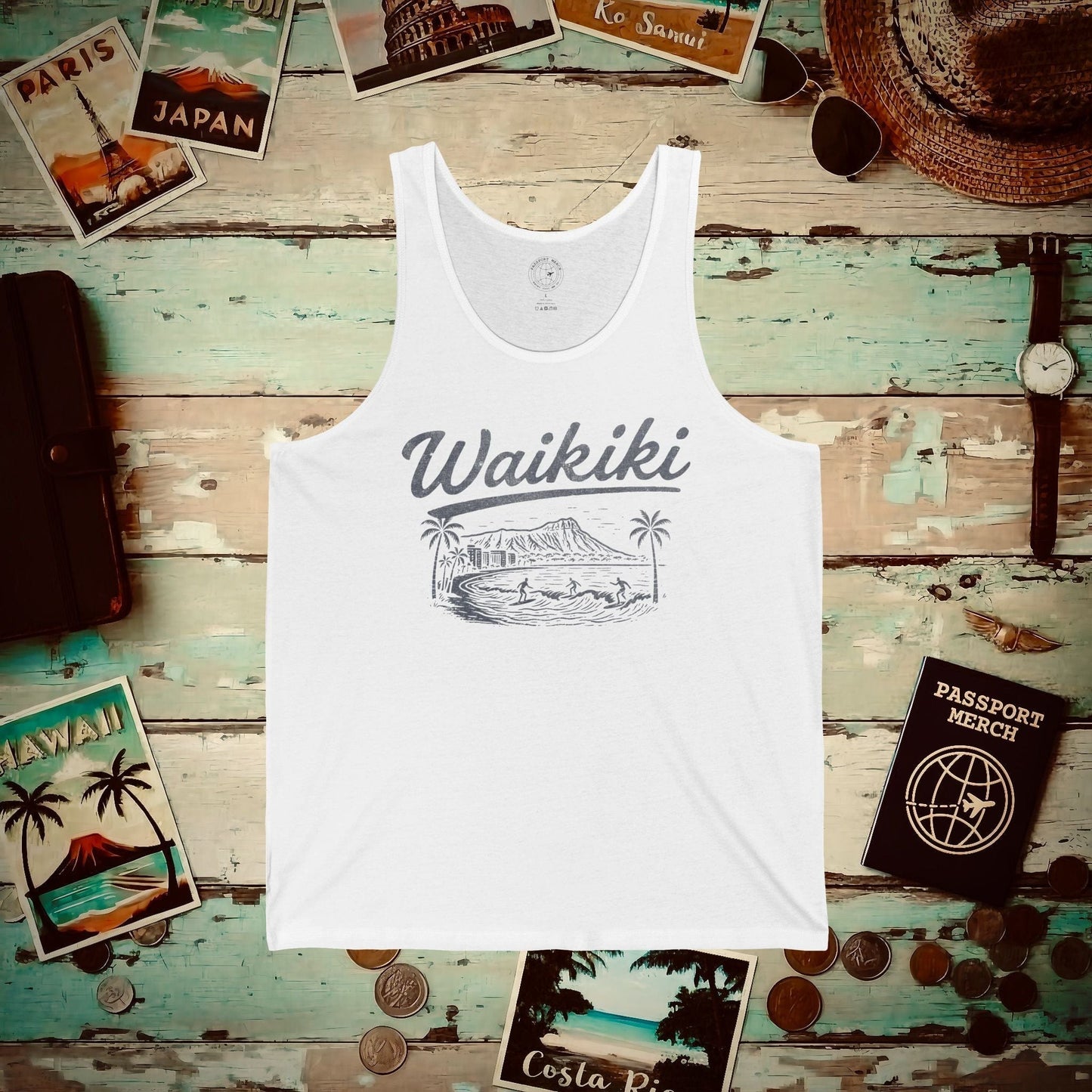 Monochrome Dreams of Waikiki, Hawaii Tank Top White / XS