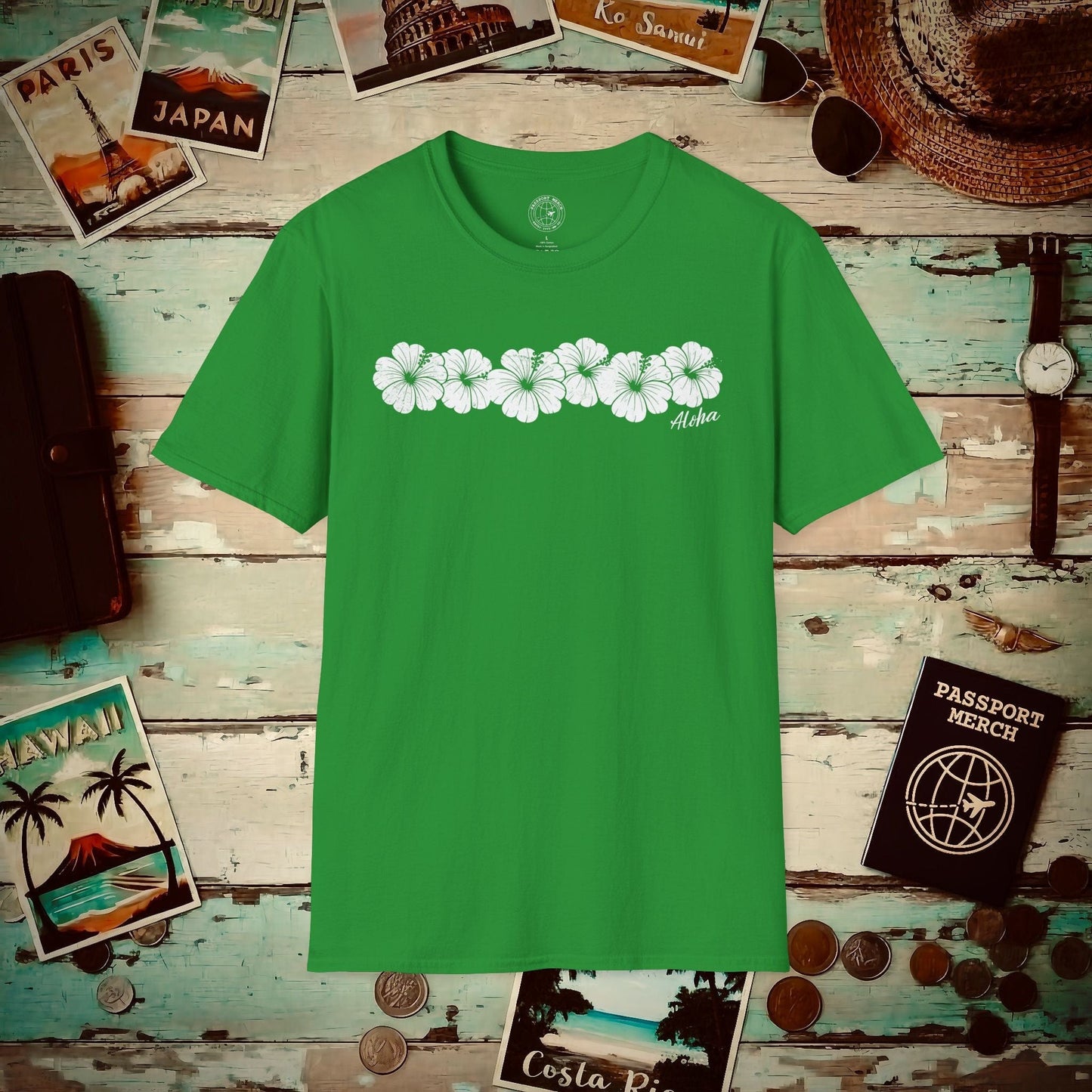 Monochrome Hibiscus, Hawaii T-Shirt Irish Green / S