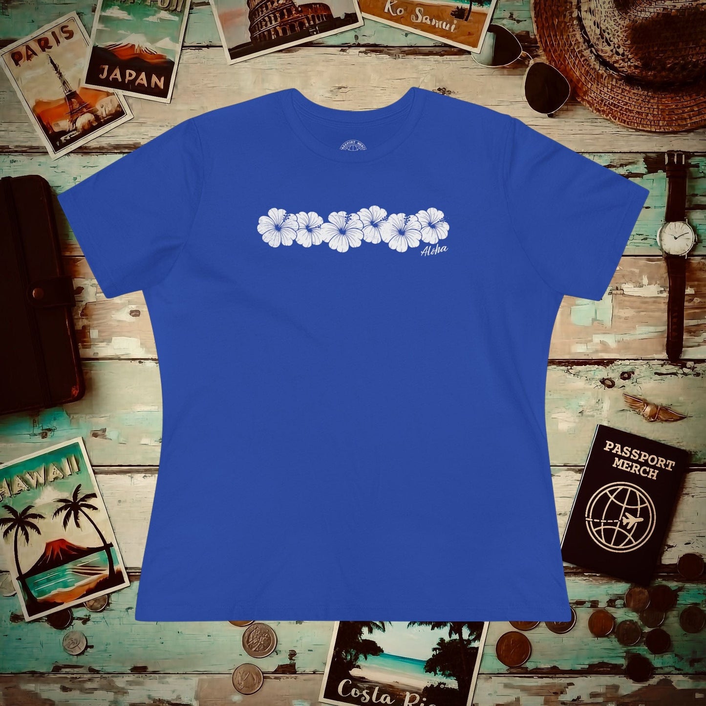 Monochrome Hibiscus, Hawaii, Womens Fit T-Shirt True Royal / S