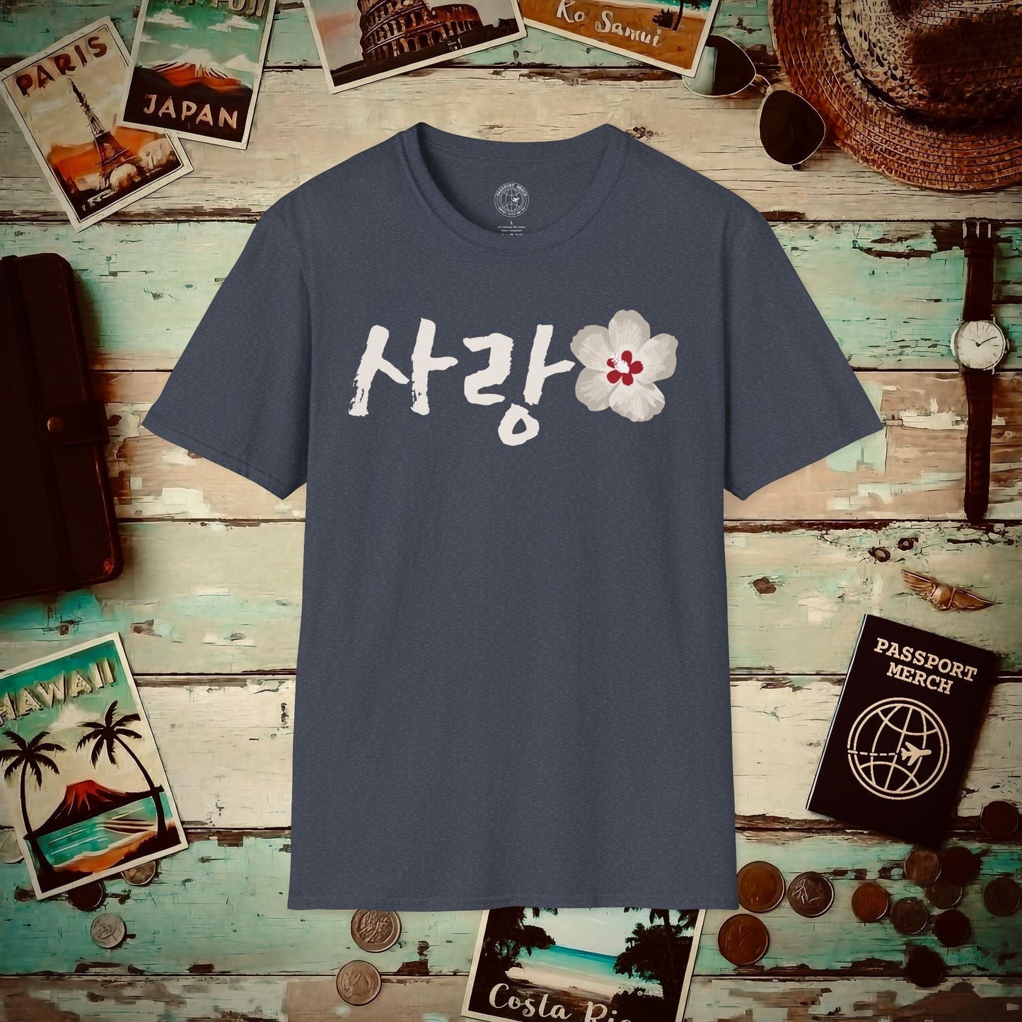 Monochrome Mugunghwa Sarang, Korea T-Shirt Heather Navy / S