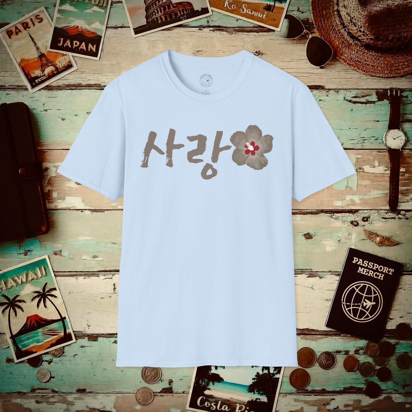 Monochrome Mugunghwa Sarang, Korea T-Shirt Light Blue / S