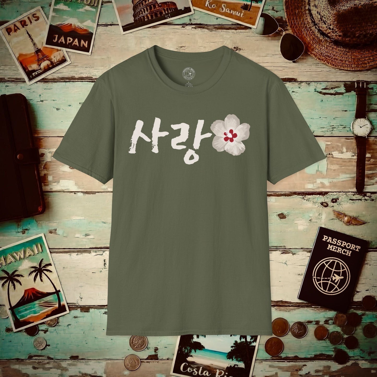 Monochrome Mugunghwa Sarang, Korea T-Shirt Military Green / S