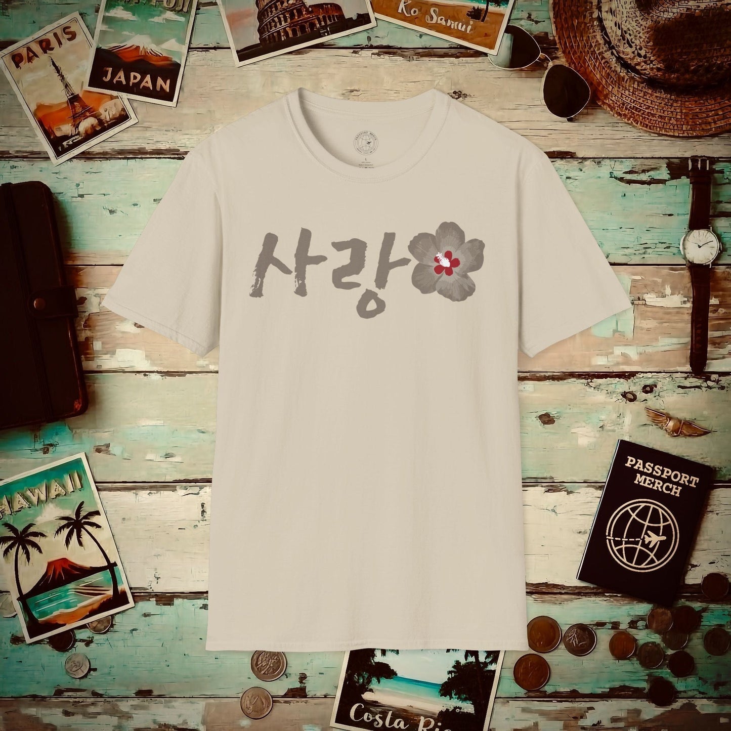 Monochrome Mugunghwa Sarang, Korea T-Shirt Sand / S