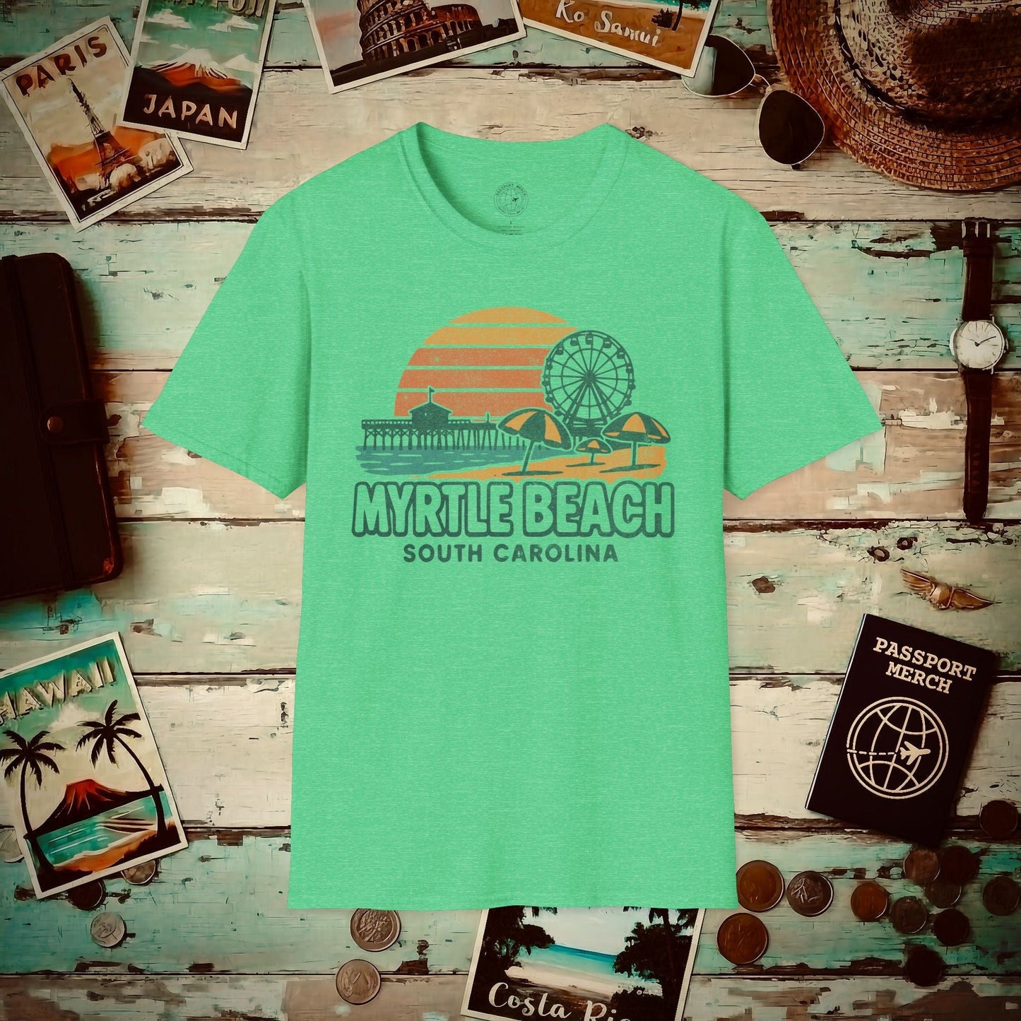 Myrtle Beach, South Carolina - 80's Vintage T-Shirt Heather Irish Green / S