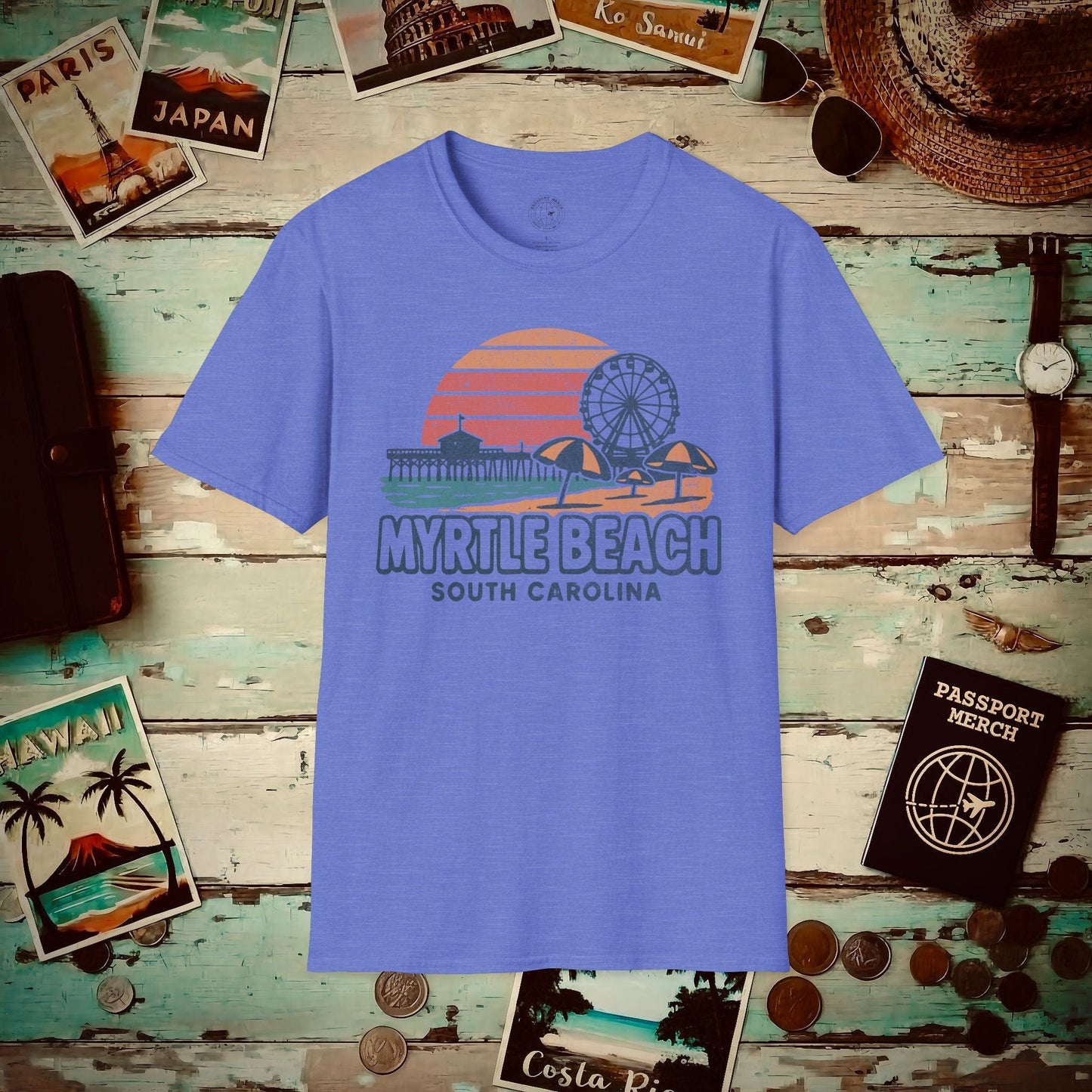 Myrtle Beach, South Carolina - 80's Vintage T-Shirt Heather Royal / S