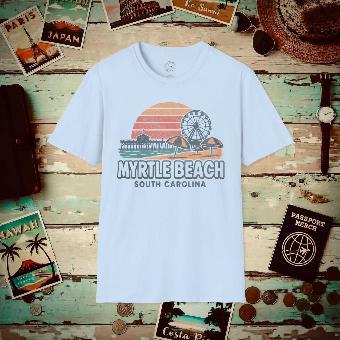 Myrtle Beach, South Carolina - 80's Vintage T-Shirt Light Blue / S