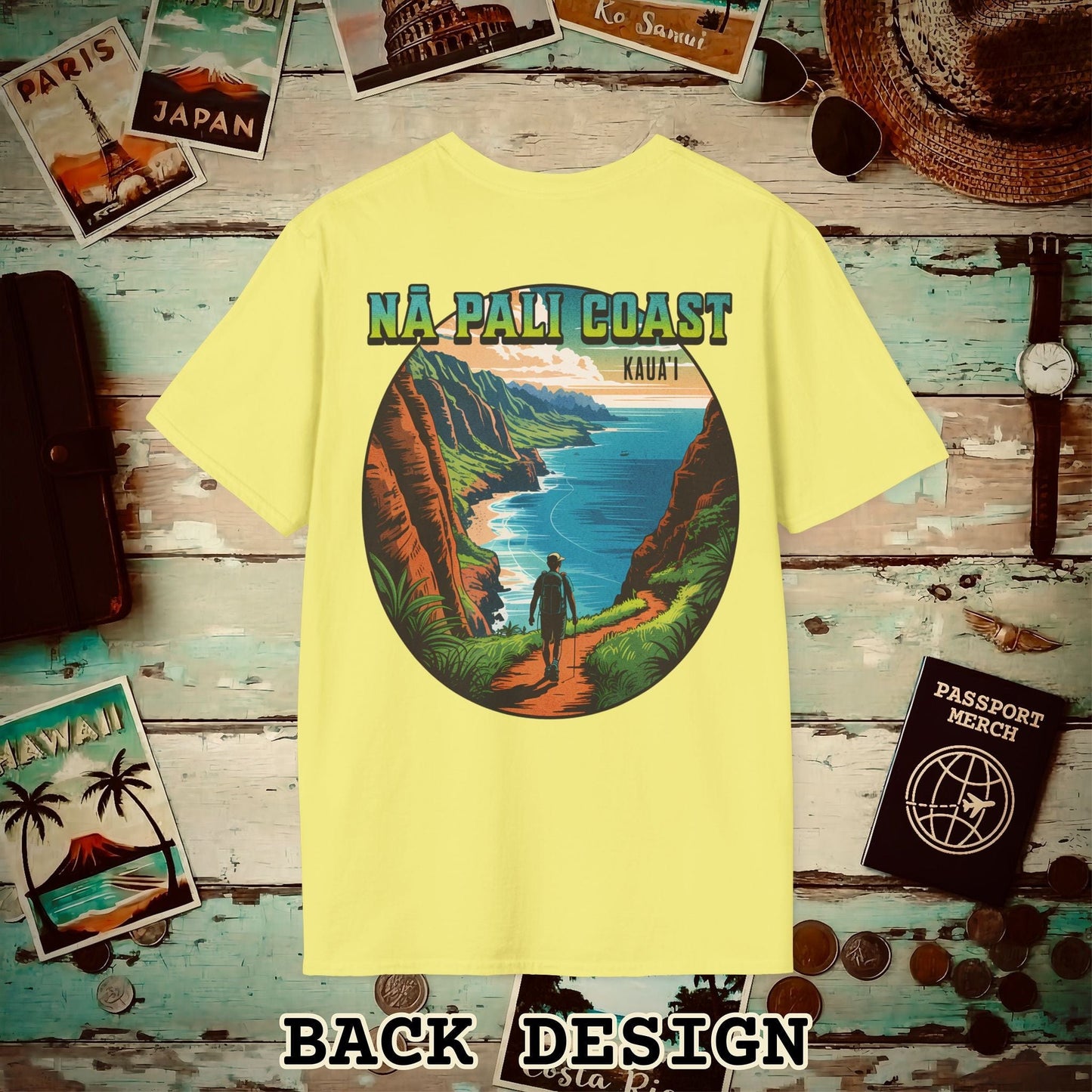 Napali Coast, Kauai, Hawaii, Back Print T-Shirt Cornsilk / S