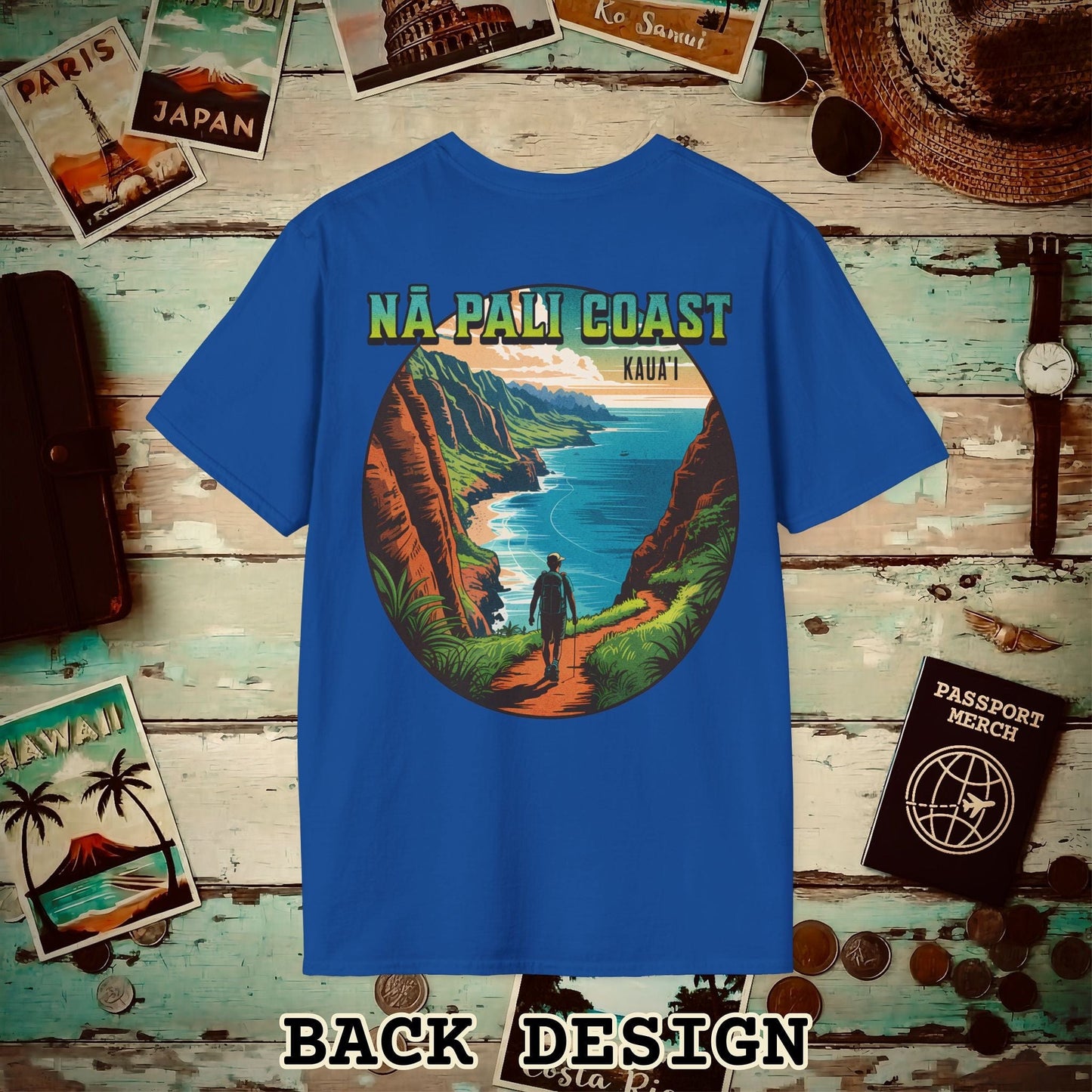 Napali Coast, Kauai, Hawaii, Back Print T-Shirt Royal / S