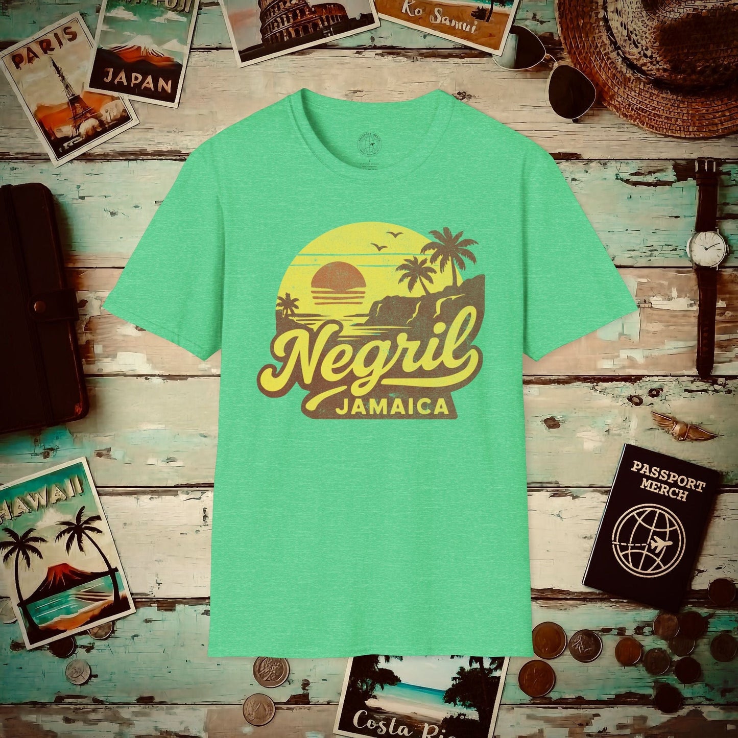 Negril, Jamaica - 80's Vintage T-Shirt Heather Irish Green / S