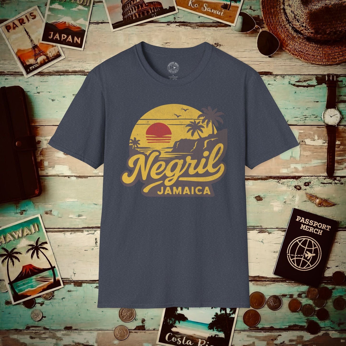 Negril, Jamaica - 80's Vintage T-Shirt Heather Navy / S