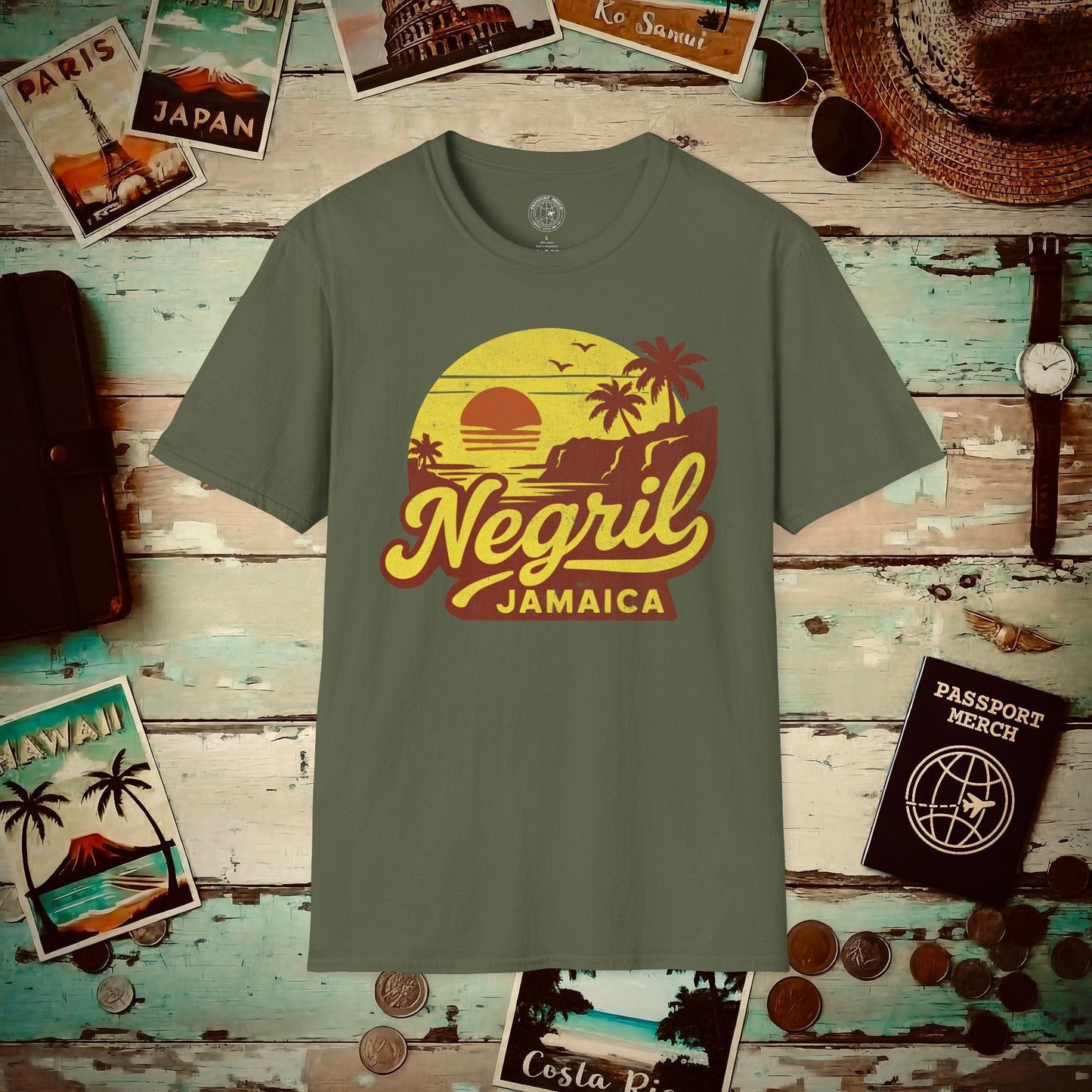 Negril, Jamaica - 80's Vintage T-Shirt Military Green / S