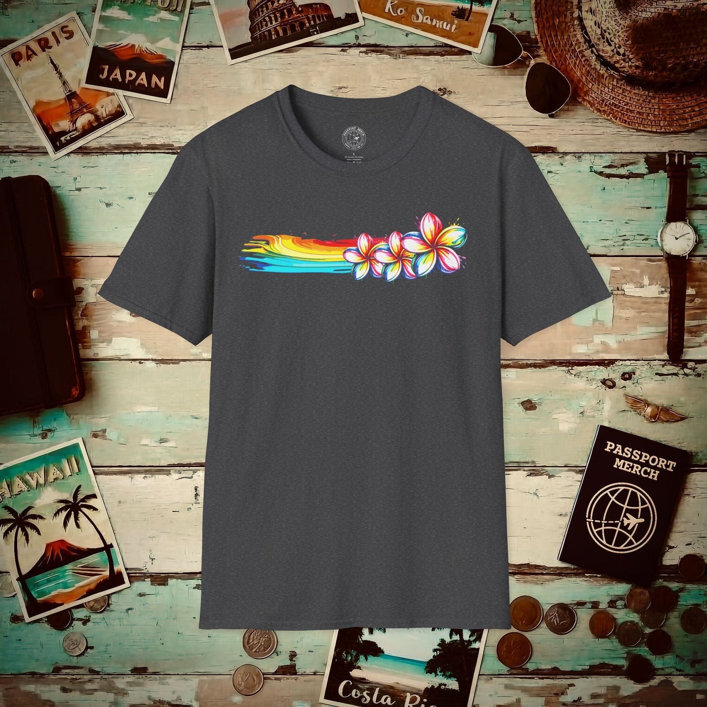 Neon Art Plumeria Rainbow, Hawaii T-Shirt Dark Heather / S