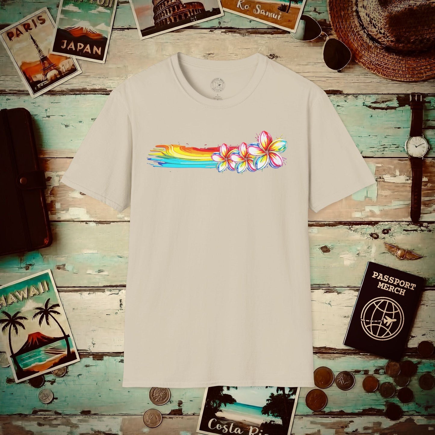 Neon Art Plumeria Rainbow, Hawaii T-Shirt Sand / S