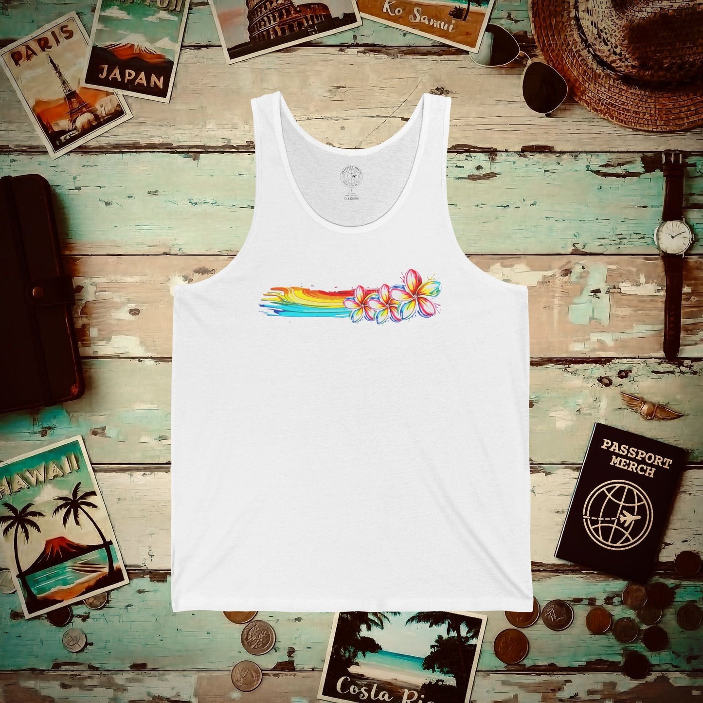 Neon Art Plumeria Rainbow, Hawaii Tank Top White / XS