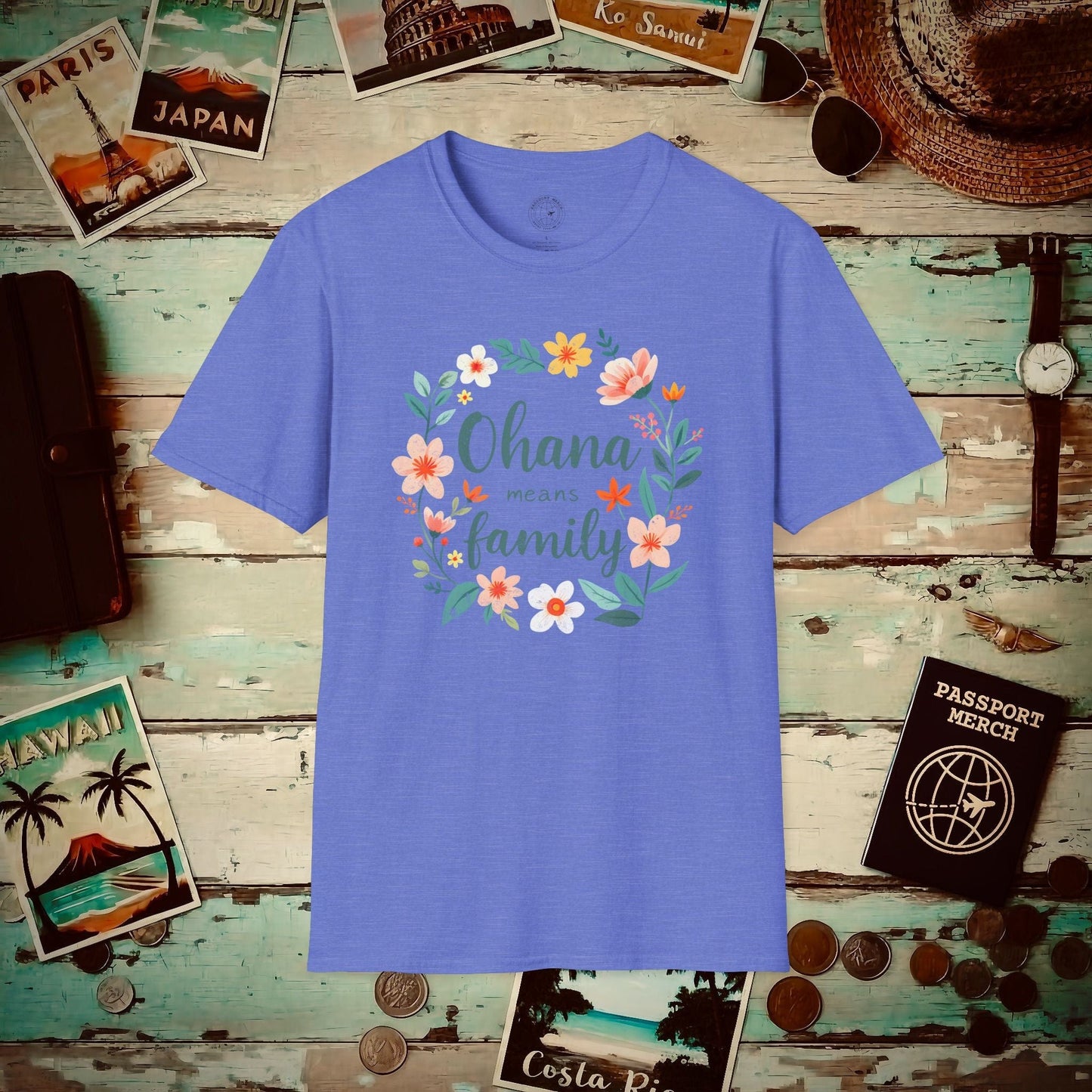 Ohana Means Family, Hawaii T-Shirt Heather Royal / S