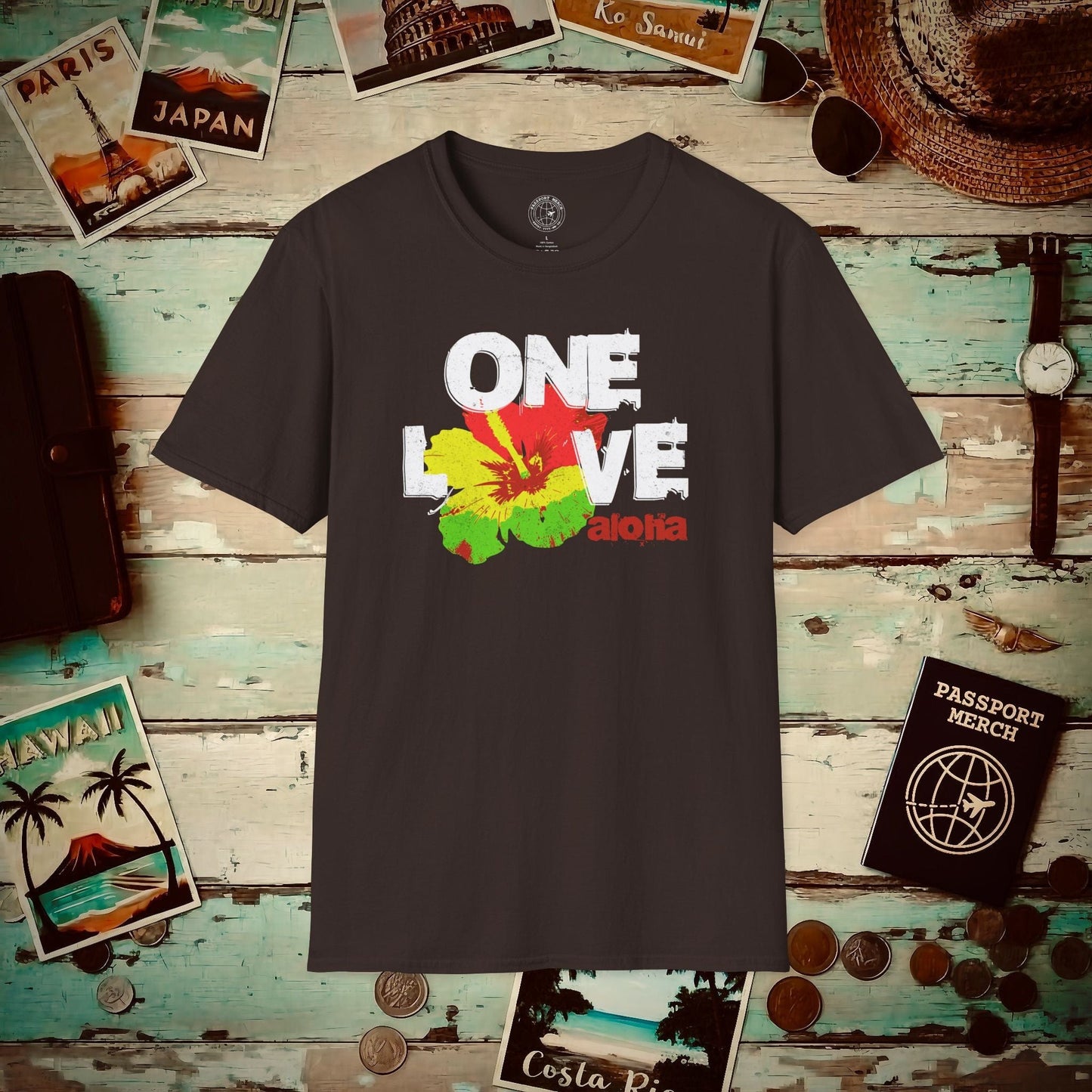 One Love, Aloha, Hawaii T-Shirt Dark Chocolate / S