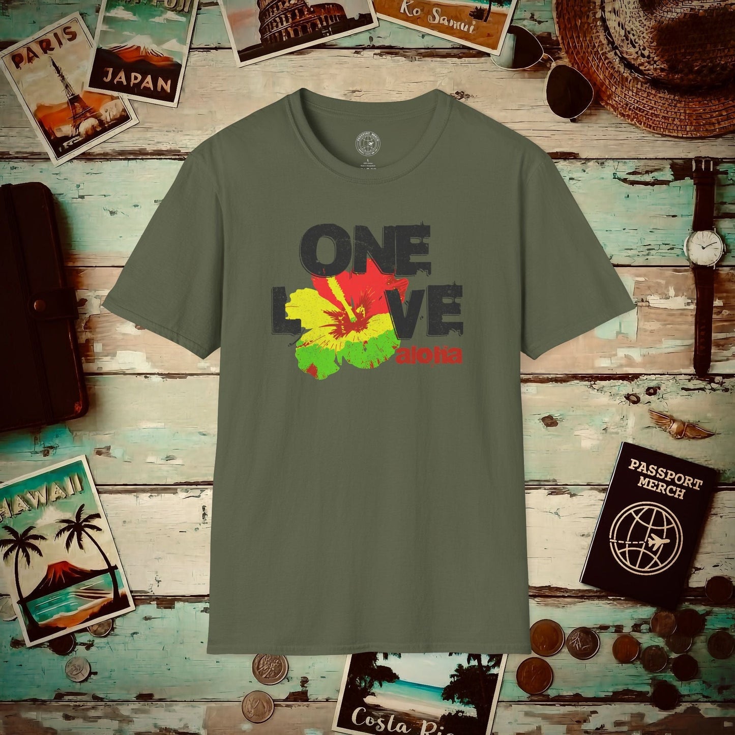 One Love, Aloha, Hawaii T-Shirt Military Green / S