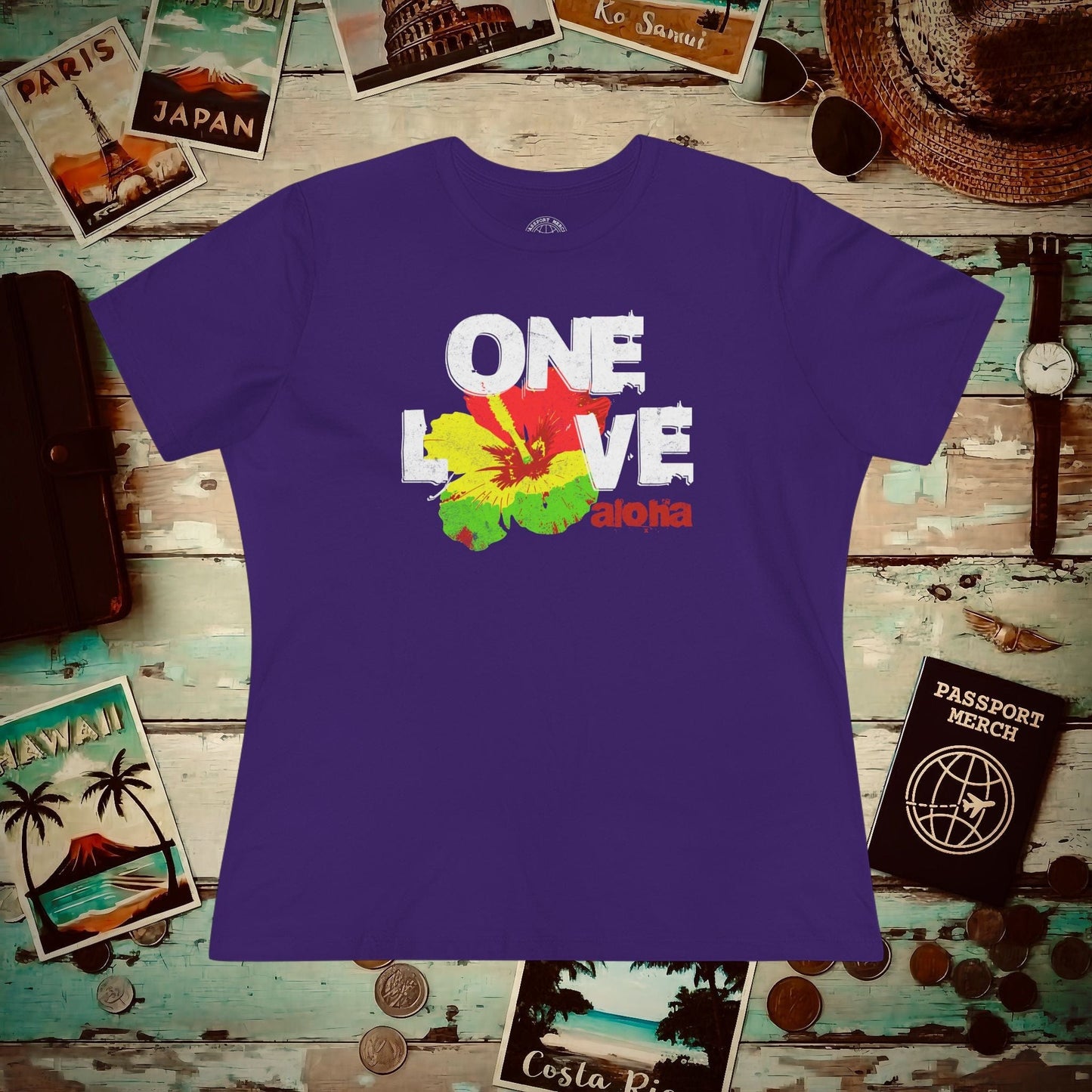 One Love, Aloha, Hawaii, Womens Fit T-Shirt Team Purple / S