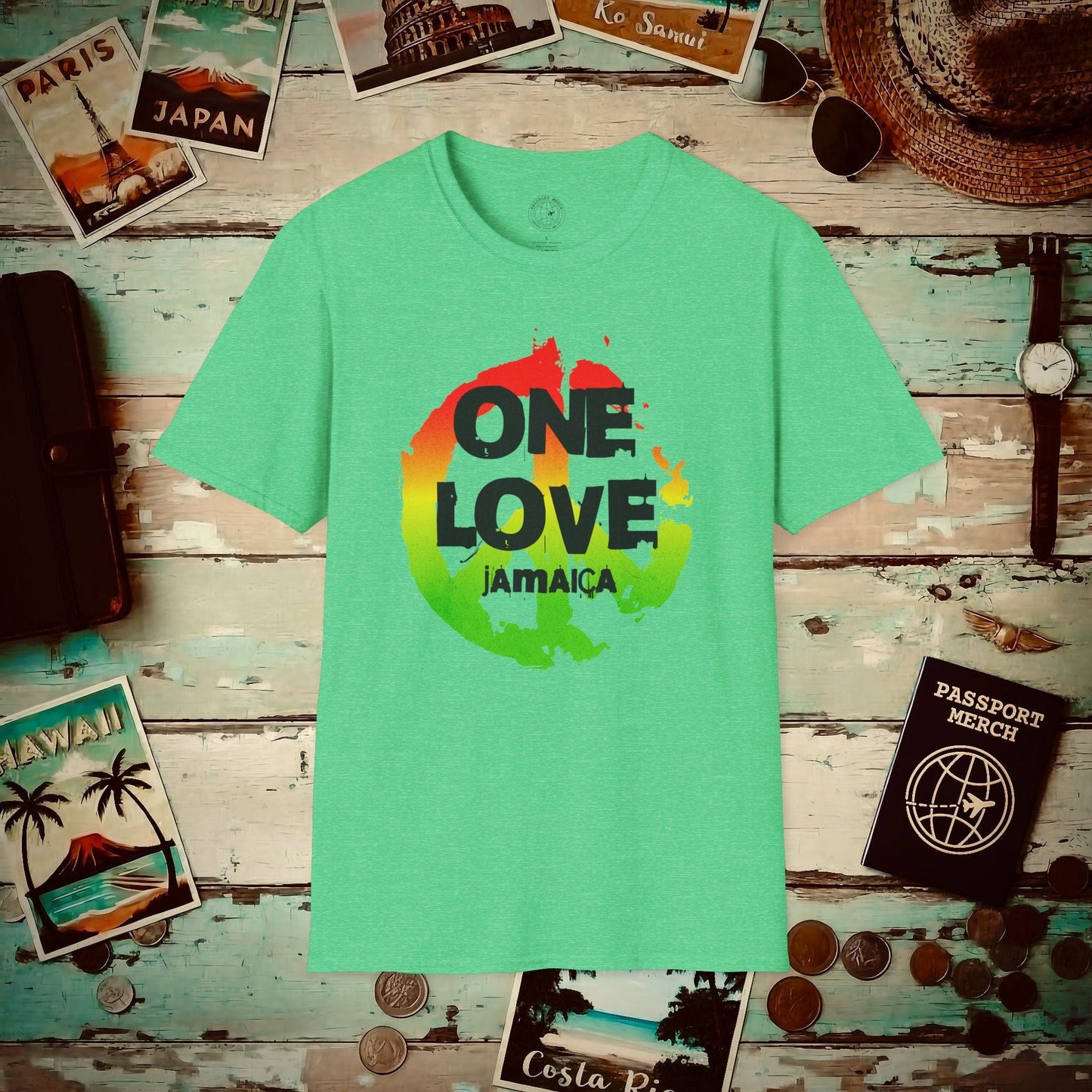 One Love, Jamaica T-Shirt Heather Irish Green / S