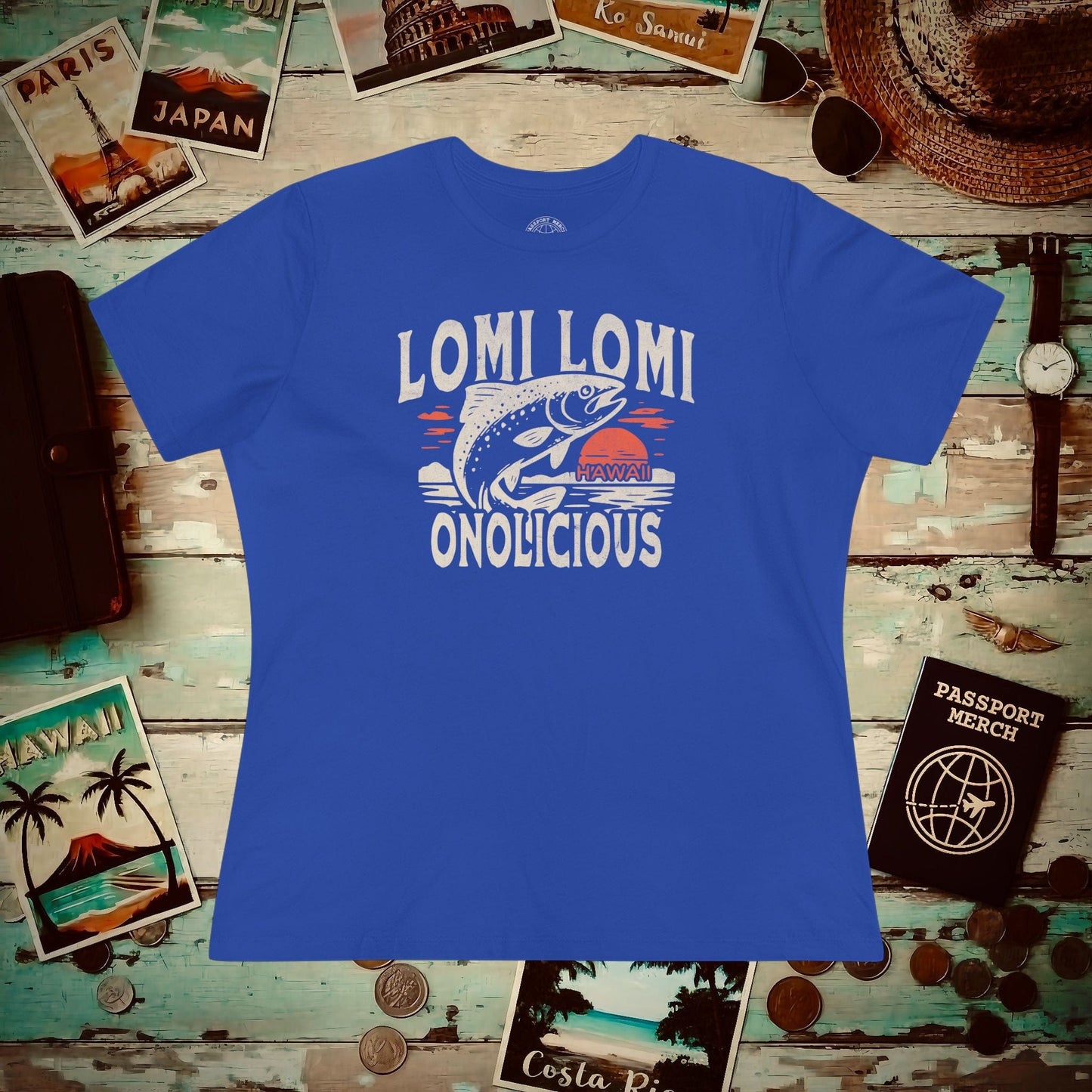 Onolicious Lomi Lomi Salmon, Hawaii, Womens Fit T-Shirt True Royal / S