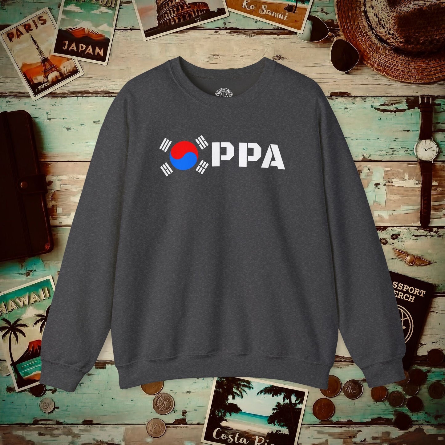 Oppa Flag, Korea Crewneck Dark Heather / S