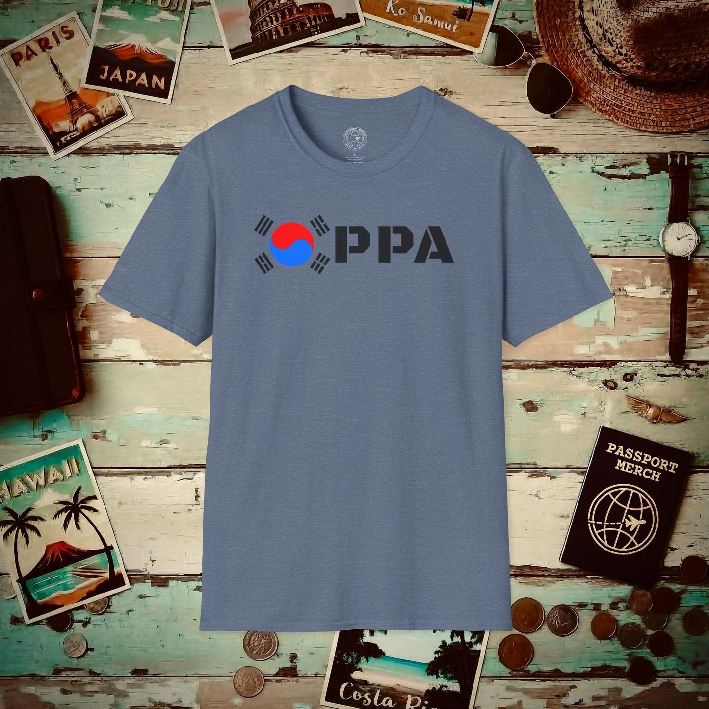 Oppa Flag, Korea T-Shirt Heather Indigo / S