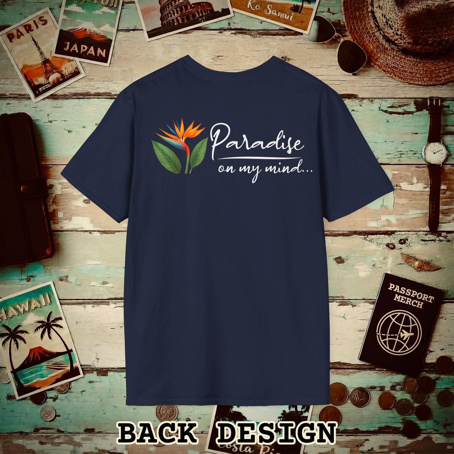 Paradise on My Mind, Hawaii, Back Print T-Shirt Navy / S