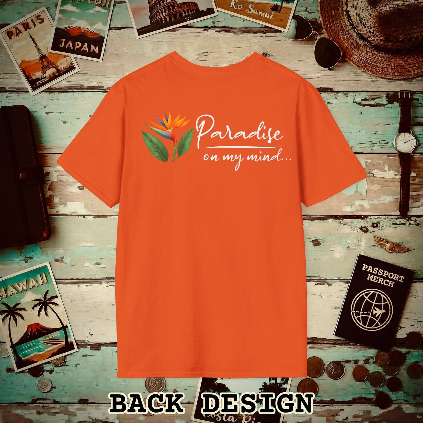 Paradise on My Mind, Hawaii, Back Print T-Shirt Orange / S