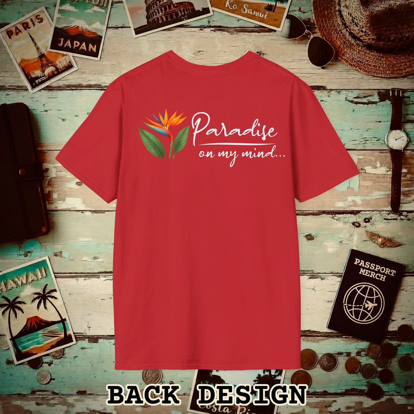 Paradise on My Mind, Hawaii, Back Print T-Shirt Red / S