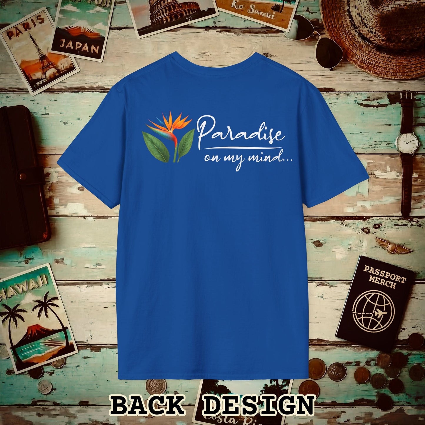 Paradise on My Mind, Hawaii, Back Print T-Shirt Royal / S