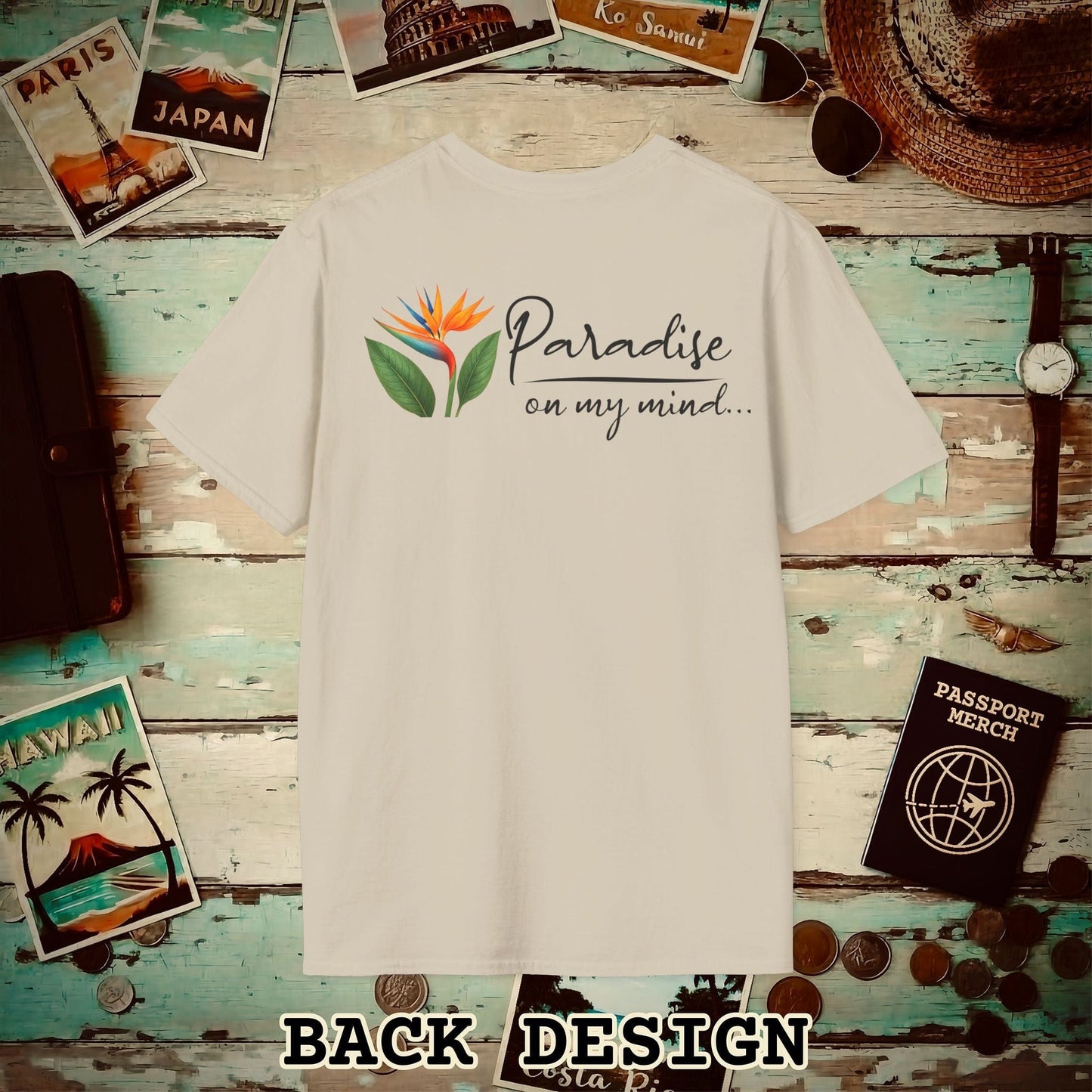 Paradise on My Mind, Hawaii, Back Print T-Shirt Sand / S