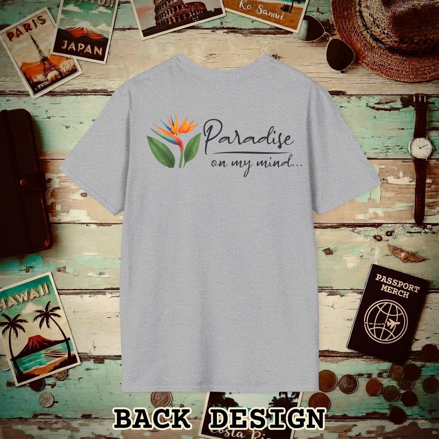 Paradise on My Mind, Hawaii, Back Print T-Shirt Sport Grey / S