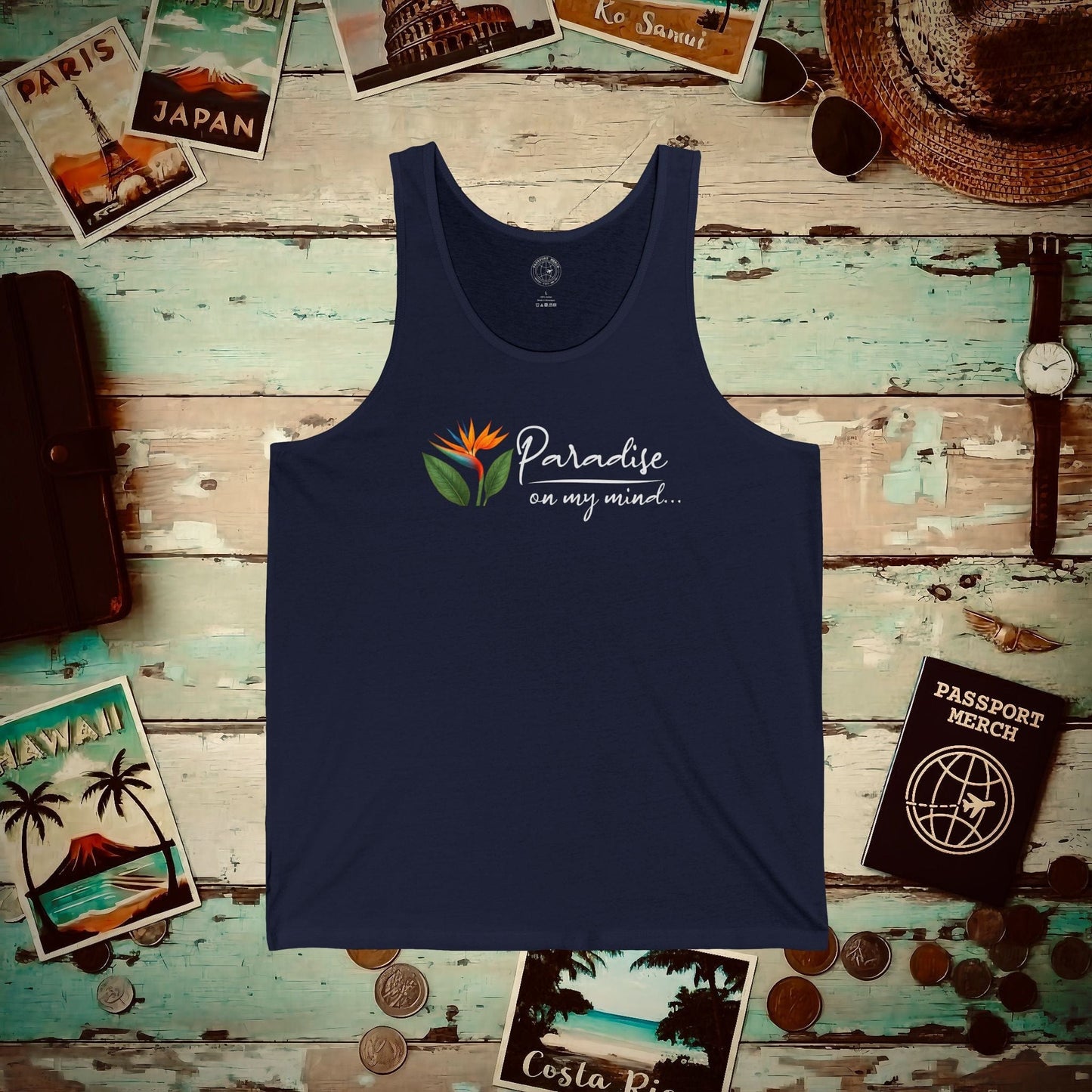 Paradise on My Mind, Hawaii Tank Top Navy / XS