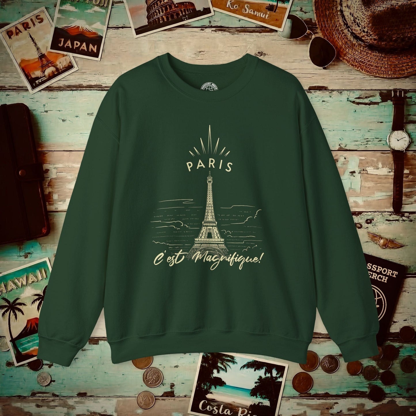 Paris C'est Magnifique France Crewneck Forest Green / S