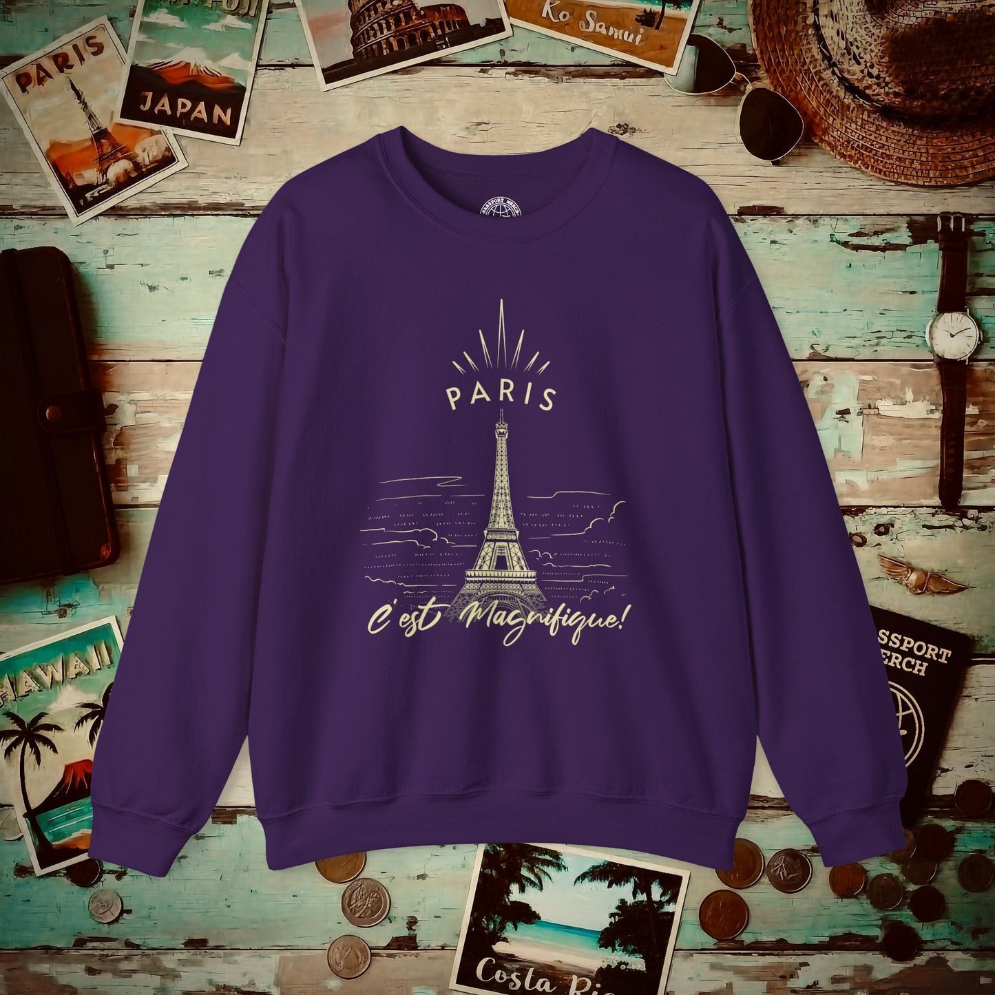 Paris C'est Magnifique France Crewneck Purple / S